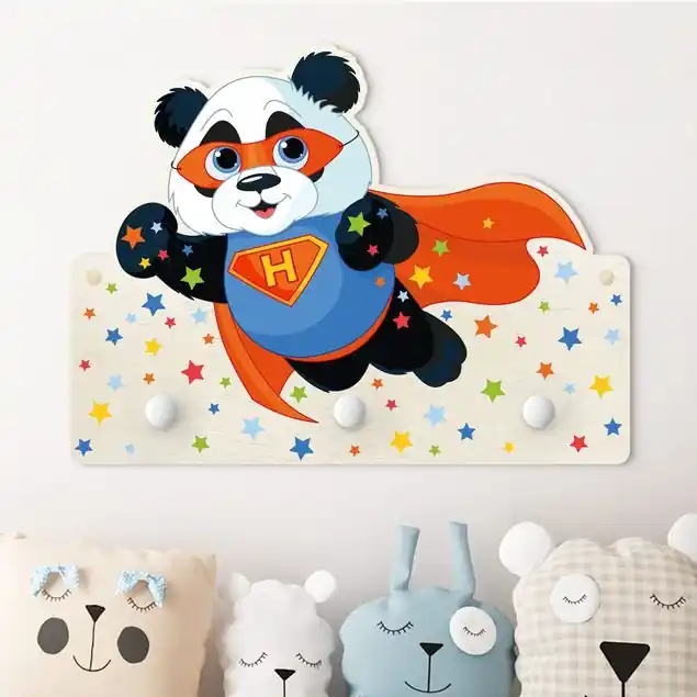 Direkt Vom Hersteller Super Panda mit Wunschbuchstaben Kindergarderobe Holz mit Namen