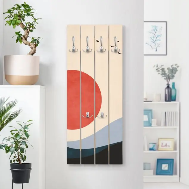 Mega-Angebot Vögel in rotem Sonnenuntergang Wandgarderobe