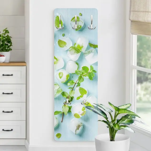 Eiswürfel mit Minzblättern Wandgarderobe Holzpaneel Versand Am Gleichen Tag