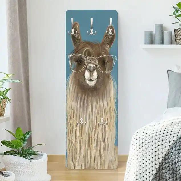 Kostenfreie Lieferung Lama mit Brille III Wandgarderobe Holzpaneel