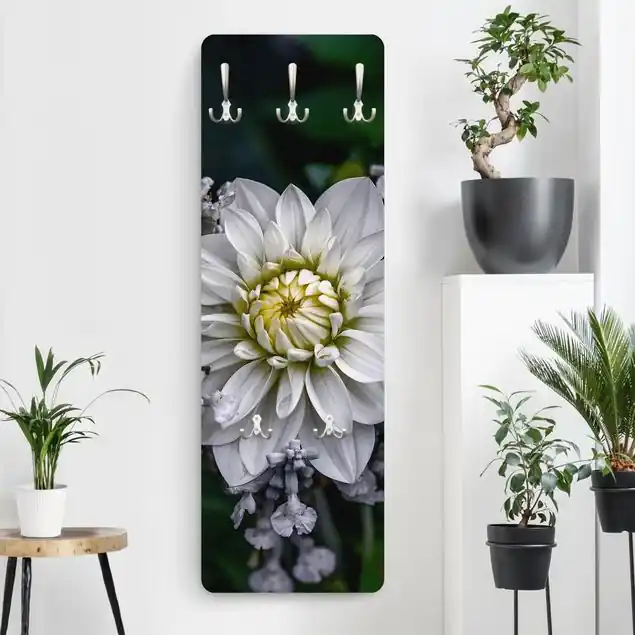 Weiße Dahlie Wandgarderobe Holzpaneel Sichere Zahlung