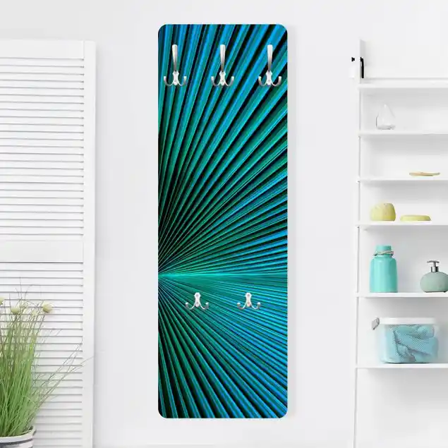 Mega-Angebot Tropische Pflanzen Palmenblatt in Türkis II Wandgarderobe