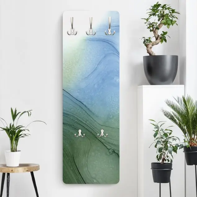 Neu Im Sortiment Meliertes Moosgrün mit Blau Wandgarderobe Holzpaneel
