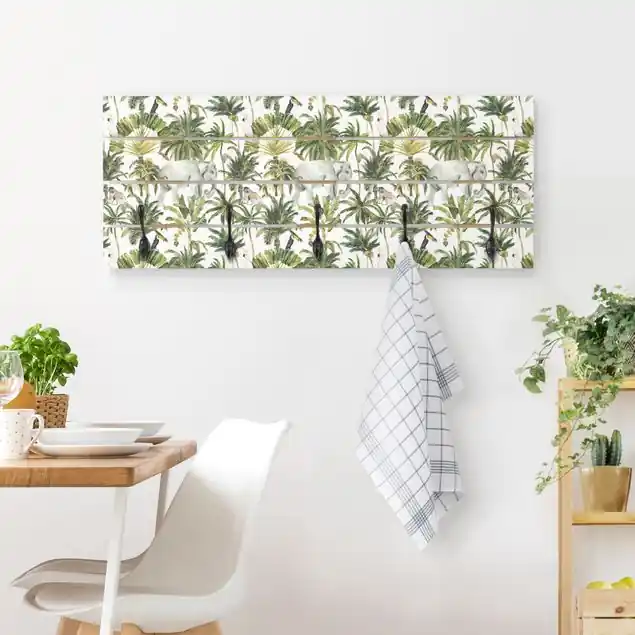 Kostenfreie Lieferung Aquarell Elefant und Palmen Muster Wandgarderobe