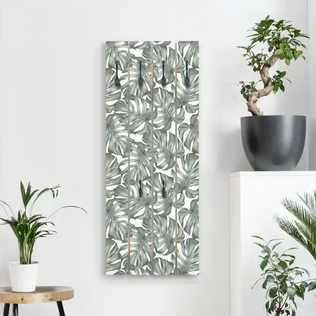 Zertifiziert Aquarell Monstera Blätter in Grün Wandgarderobe