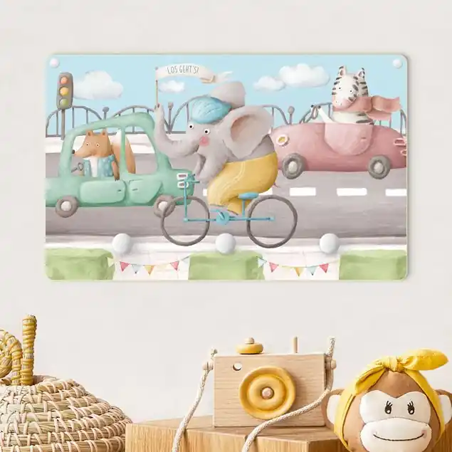 Aquarell Sausewind Miro auf dem Rad Kindergarderobe Holz Beliebt