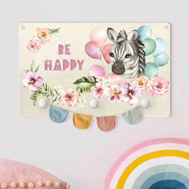Aquarell Zebra - Be unique Kindergarderobe Holz Top-Seller