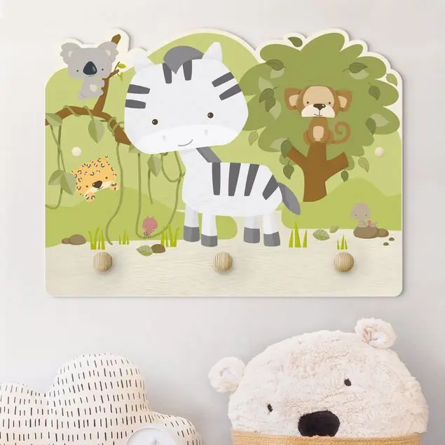 Garantierte Lieferung Baby Zebra in der Savanne Kindergarderobe Holz