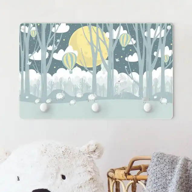 Mond mit Bäumen und Häusern Kindergarderobe Holz Neue Ware