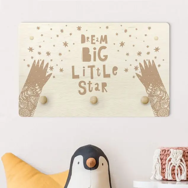 Spruch Dream Big Little Star mit Blumen Natur Kindergarderobe Holz Letzte Chance