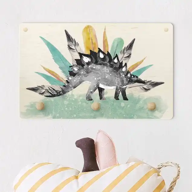 Stegosaurus mit Federkrone Kindergarderobe Holz Top-Angebot