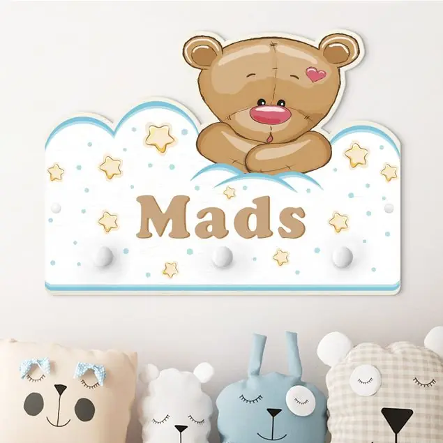 Garantierte Lieferung Wolken Teddy mit Wunschnamen Kindergarderobe Holz mit Namen