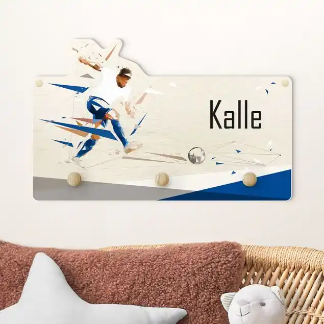 Ausverkauf Lieblingsverein Weiß Blau mit Wunschname Kindergarderobe Holz mit Namen