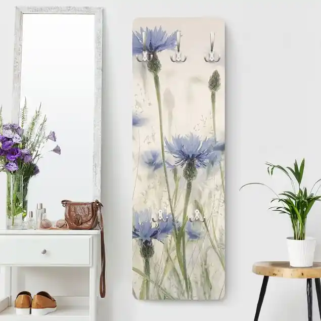 Geprüft Kornblumen und Gräser im Feld Wandgarderobe Holzpaneel