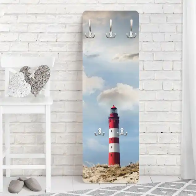Preisreduziert Leuchtturm in den Dünen Wandgarderobe Holzpaneel