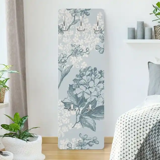 Top-Angebot Hortensia pattern in blue Wandgarderobe Holzpaneel