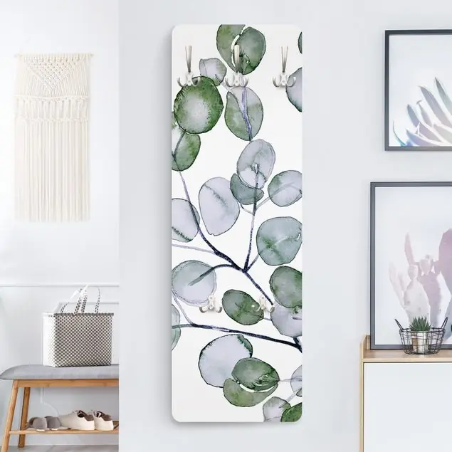 Preisreduziert Grünes Aquarell Eukalyptuszweig Wandgarderobe Holzpaneel