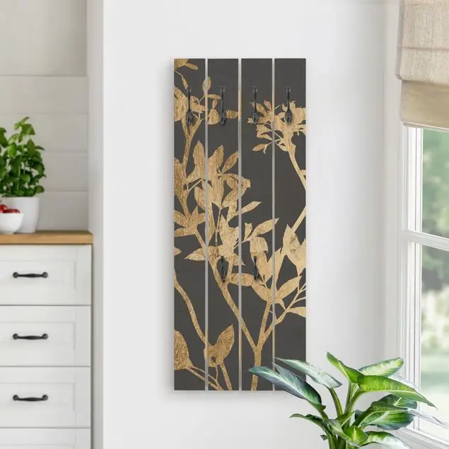 Goldene Blätter auf Mokka II Wandgarderobe Holzpalette Super-Preis