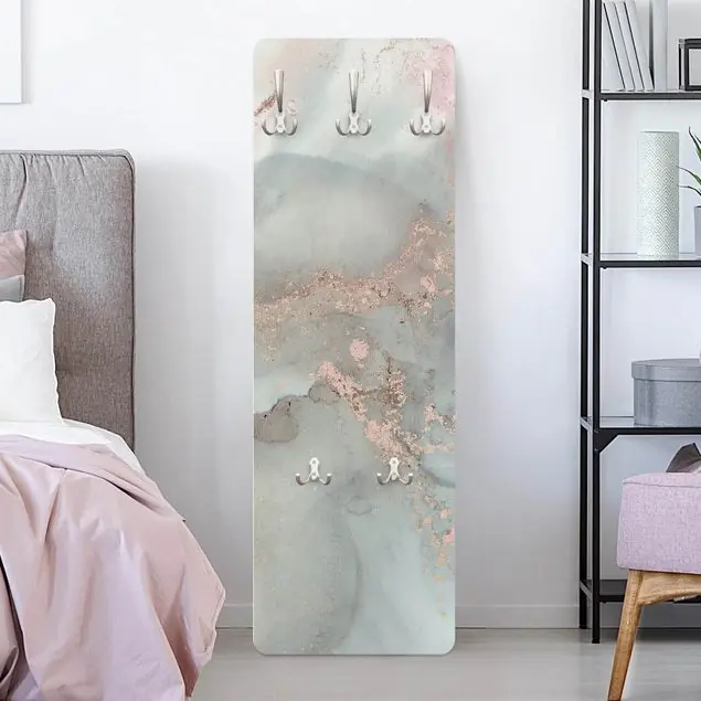 Farbexperimente Marmor Pastell und Gold Wandgarderobe Holzpaneel Preiswert