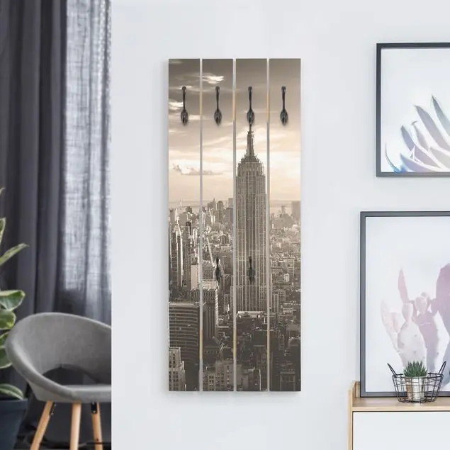 Versand Am Gleichen Tag Manhattan Skyline Wandgarderobe Holzpalette