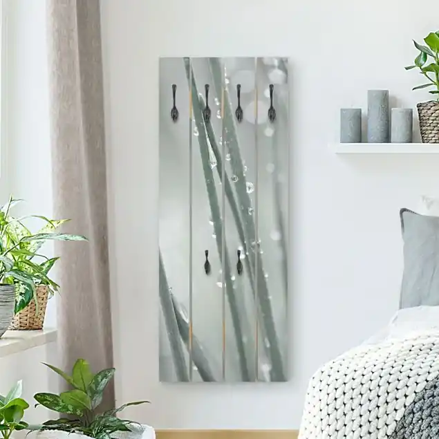 Neue Kollektion Makroaufnahme Wasserperlen am Gras Wandgarderobe