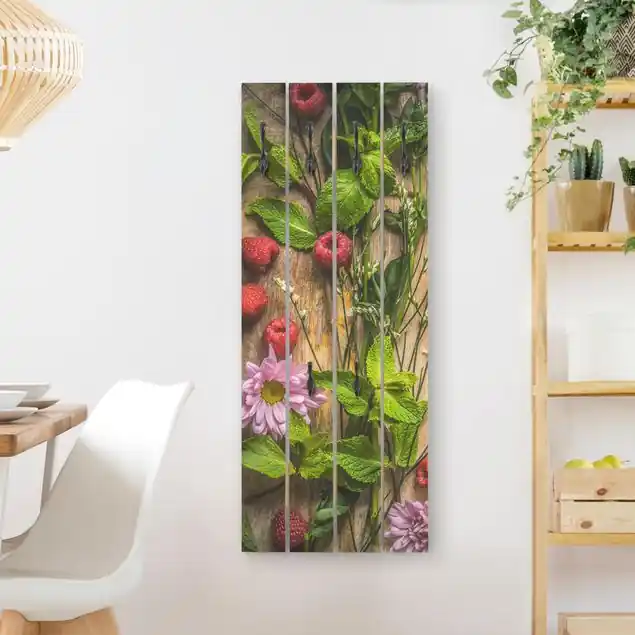 Begrenztes Angebot Blumen Himbeeren Minze Wandgarderobe Holzpalette