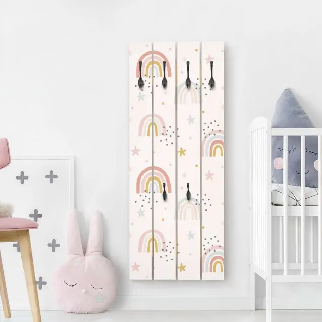 Regenbogenwelt mit Sternen und Pünktchen Wandgarderobe Mega-Angebot