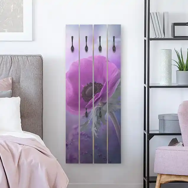 Neu Anemonenblüte in Violett Wandgarderobe Holzpalette
