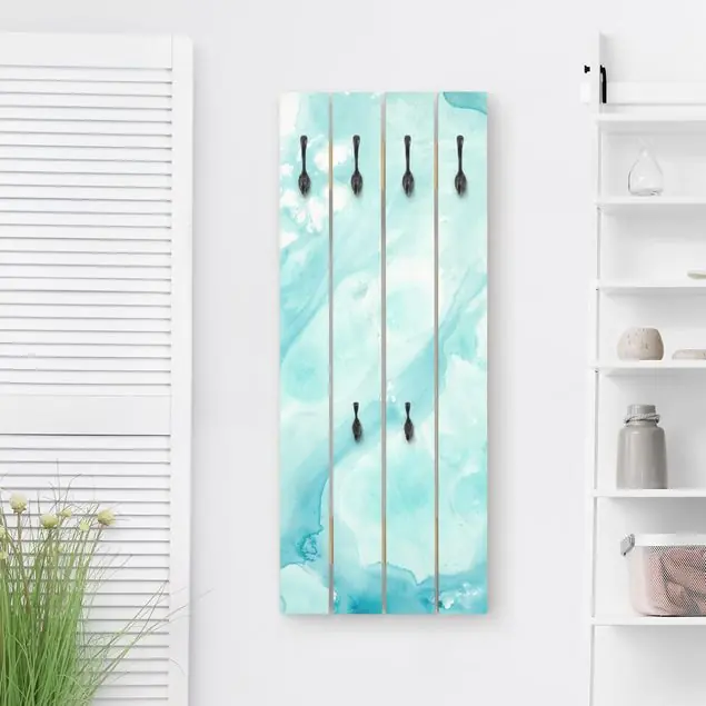 Emulsion in weiß und türkis I Wandgarderobe Holzpalette Neuheit