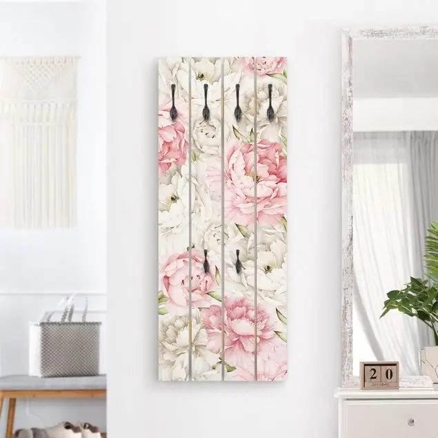 Bestpreis Pfingstrosen Rosé Weiß Wandgarderobe Holzpalette