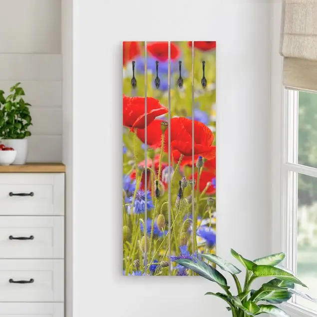 Top-Preis Sommerwiese mit Mohn und Kornblumen Wandgarderobe