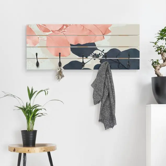 Preisknaller Blätter Indigo & Rouge II Wandgarderobe Holzpalette