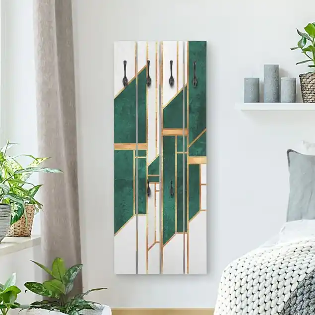 Zertifiziert Emerald und Gold Geometrie Wandgarderobe