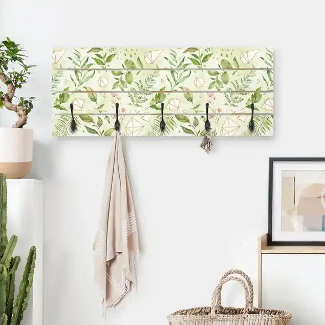 Aquarellblätter mit goldenen Kristallen Wandgarderobe Top-Seller
