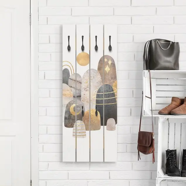 Echt Gold Berge mit Mond Wandgarderobe