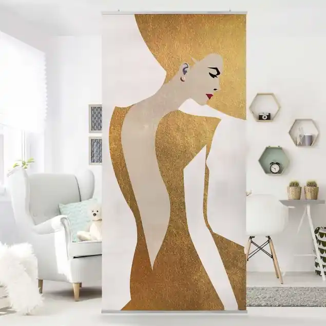 Dame mit Hut in Gold Raumteiler Geprüft