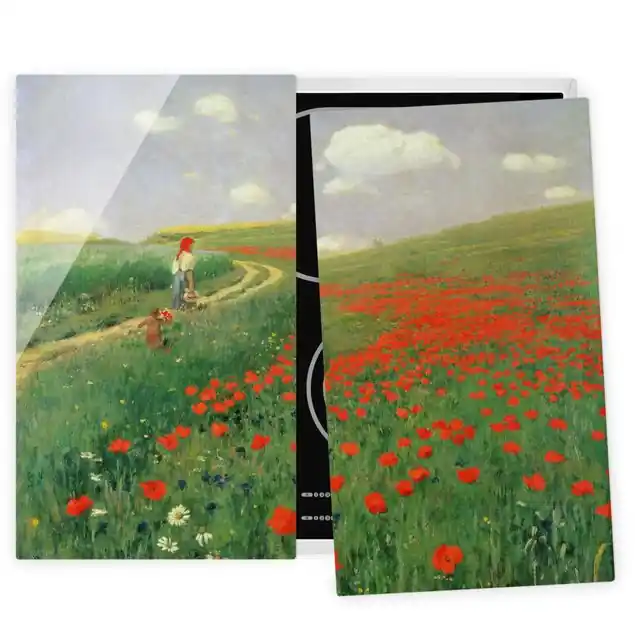 Pál Szinyei-Merse - Sommerlandschaft mit blühendem Mohn 2-teilige Herdabdeckplatte Glas Neuheit