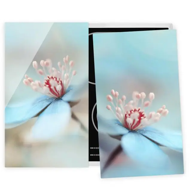 Top-Seller Blüten in Hellblau 2-teilige Herdabdeckplatte Glas