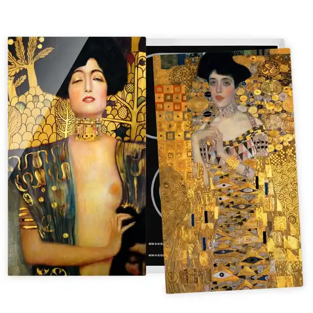 Gustav Klimt - Judith und Adele 2-teilige Herdabdeckplatte Glas Preisknaller