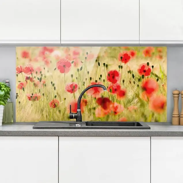 Summer Poppies Glas Spritzschutz - Querformat 2:1 Preis Gesenkt