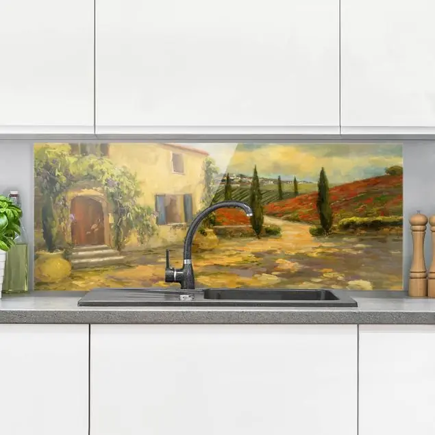Aktuell Italienische Landschaft - Toskana Glas Spritzschutz - Panorama