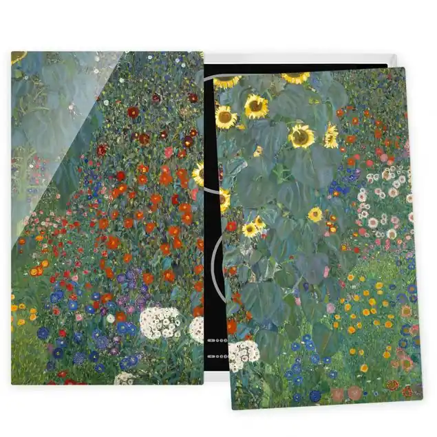Schnäppchen Gustav Klimt - Garten Sonnenblumen 2-teilige Herdabdeckplatte Glas