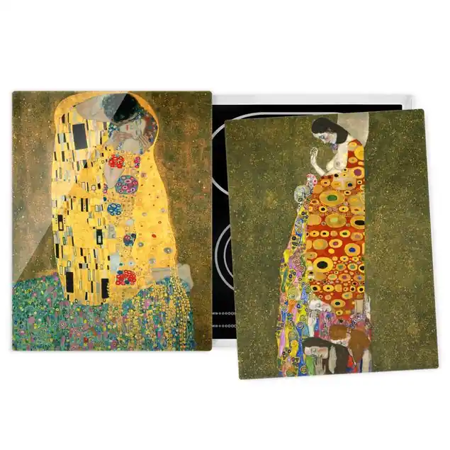 Gustav Klimt - Kuss und Hoffnung 2-teilige Herdabdeckplatte Glas Saisonangebot