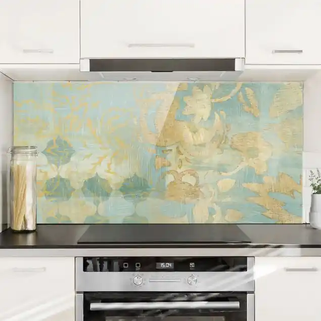 Gratis Versand Marokkanische Collage in Gold und Türkis II Spritzschutz