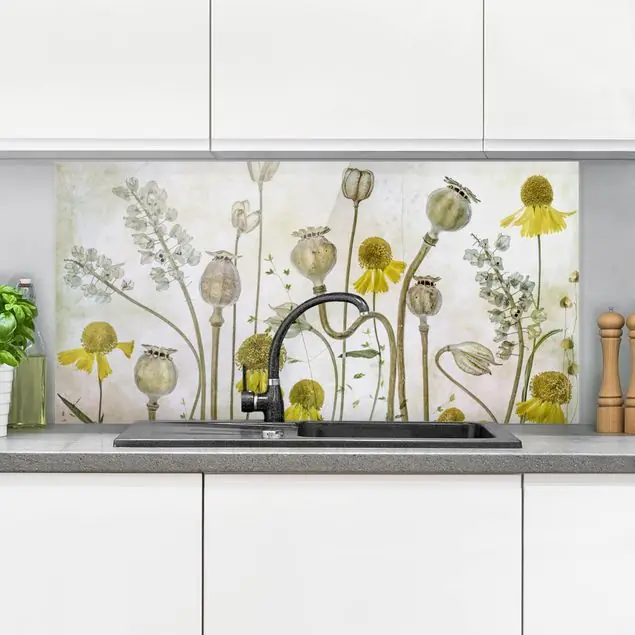 Mohn und Helenium Glas Spritzschutz - Querformat 2:1 Knallerangebot