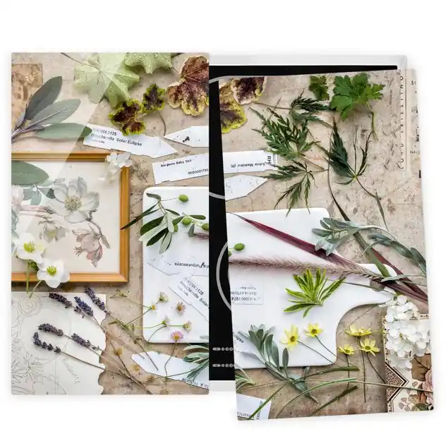 Bestpreis Blumen und Gartenkräuter Vintage 2-teilige Herdabdeckplatte Glas