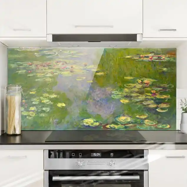 Billig Claude Monet - Grüne Seerosen Glas Spritzschutz - Querformat 2:1
