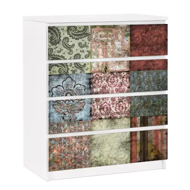 Sofort Bestellen Old Patterns Möbelfolie für IKEA Malm Kommode 4 Schubladen