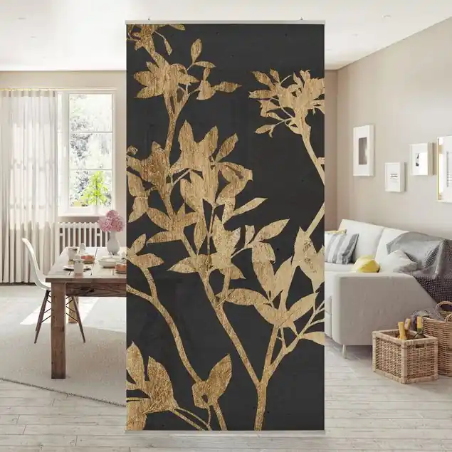 Ausverkauf Goldene Blätter auf Mokka II Raumteiler