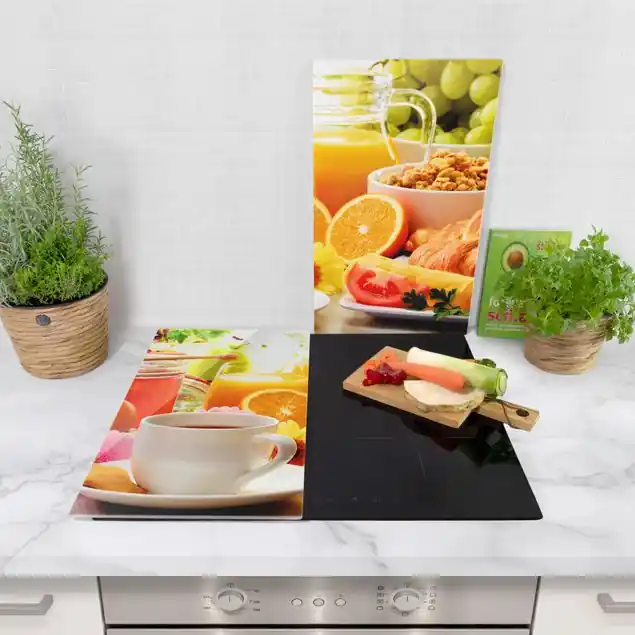 Sommerlicher Frühstückstisch 2-teilige Herdabdeckplatte Glas Schneller Versand